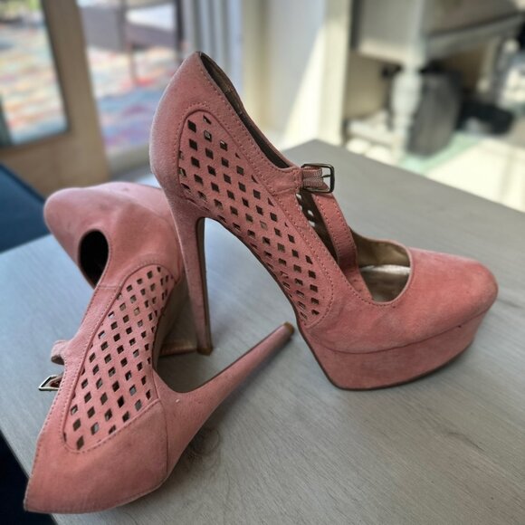 🌸 Pink Suede Cutout Platform Heels | Stiletto Pumps | Size 8 - Picture 7 of 10